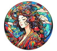 Jigsaw Puzzle 1000 Pieces Stained Glass Geisha Impossible Jigsaw Puzzles for Adults DIY Home Decor Brain Teaser Game for Teenagers (67.5x67.5cm)