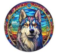 Jigsaw Puzzle 1000 Pieces Stained Glass Husky Puzzle 1000 Pieces Jigsaw Ideal for Lover,Perfect Christmas,New Year,Valentine's Gift (67.5x67.5cm)