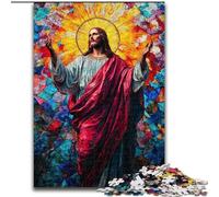 Jigsaw Puzzle 1000 Pieces Stained Glass Jesus Challenging Puzzles 26X38CM Perfect for Family Fun on Christmas, Thanksgiving, Birthdays & Easter