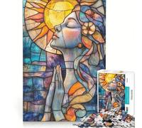 Jigsaw Puzzle 1000 Pieces Stained Glass Woman Praying, Practical Game, Difficult Hard, Unique Gifts for Birthday And Christmas 38x26cm