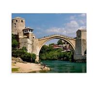 Jigsaw Puzzle 1000 Pieces，Stari Most (Old Bridge), the Historic Bridge of Mostar, Herzegovina，Paper Children Toys Decompression Game（38x26cm）-AX78