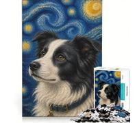 Jigsaw Puzzle 1000 Pieces Starry Night Border Collie Portrait Art, Practical Game, Difficult Hard, Unique Gifts for Birthday And Christmas 50x75cm