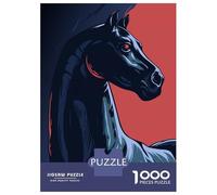 Jigsaw Puzzle 1000 Pieces Stylized Black Horse Portrait on Red Puzzles for Adults Toy Wall Decor Hand Speed Race Deal As Gifts for The Whole Family 52x38cm/1000pcs