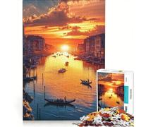 Jigsaw Puzzle 1000 Pieces Sunset on The Canal in Imaginary Venice, Practical Game, Difficult Hard, Unique Gifts for Birthday And Christmas 50x75cm