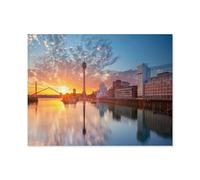 Jigsaw Puzzle 1000 Pieces，Sunset over the Media Harbour in Düsseldorf, North Rhine-Westphalia，Paper Adult Toys Decompression Game（38x26cm）-P23