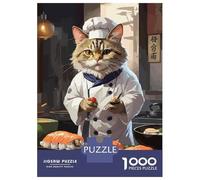 Jigsaw Puzzle 1000 Pieces Sushi Cat Chef Japan Adult Jigsaw Puzzle Brain Teaser Game Staycation Kill Time Deal As Gifts for The Whole Family 70x50cm/1000pcs