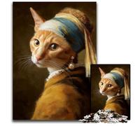 Jigsaw Puzzle 1000 Pieces The Bad Cat with Pearls Cardboard Jigsaw Puzzles Educational Games Stress Relieving, Home Decoration Toys for Age 14 26X38CM