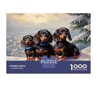 Jigsaw Puzzle 1000 Pieces Three Dachshunds in A Christmas Scene Jigsaws for Adults Brain Teaser Game Improve Memory Deal As Gifts for The Whole Family 52x38cm/1000pcs