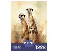 Jigsaw Puzzle 1000 Pieces Three Meerkat Watercolor Jigsaws for Adults Brain Teaser Game Improve Memory Deal As Gifts for The Whole Family 52x38cm/1000pcs