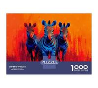 Jigsaw Puzzle 1000 Pieces Three Zebras in Blue And Red Jigsaws for Adults Brain Teaser Game Improve Memory Deal As Gifts for The Whole Family 70x50cm/1000pcs