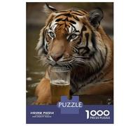 Jigsaw Puzzle 1000 Pieces Tiger Drinking Beer Puzzles for Adults Toy Wall Decor Hand Speed Race Deal As Gifts for The Whole Family 38x26cm/1000pcs