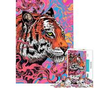 Jigsaw Puzzle 1000 Pieces Tiger Psychedelic Jigsaw Puzzles for Adults Hand Speed Race Difficult And Challenge for Is Ideal As A Gifts (Size 38x26cm)