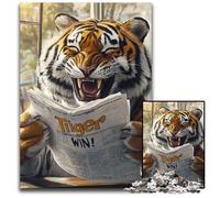 Jigsaw Puzzle 1000 Pieces Tiger Reading A Newspaper Wooden Jigsaw Puzzles Educational Games Stress Relieving, Home Decoration Toys for Age 14 50X75CM