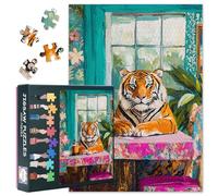 Jigsaw Puzzle 1000 Pieces, Tiger Sitting at a Table Adult Jigsaw Puzzles, Tiger Adults Puzzles 1000 Piece Challenging Puzzle Perfect for Nights Educational Finished Size 50x70 cm