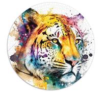 Jigsaw Puzzle 1000 Pieces Tiger Watercolor Painting 1000 Pieces Round Puzzle Gifts for Holidays, Birthdays, And Family Game Nights (Size 67.5x67.5cm)