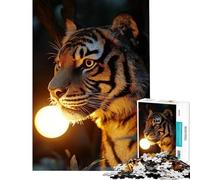 Jigsaw Puzzle 1000 Pieces Tiger with Glowing Orb Help The Brain Exercise Home Decoration Anti-Stress Toys Suitable for Ages 14 And Up (38x52cm)