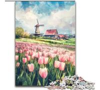 Jigsaw Puzzle 1000 Pieces Tulip Garden Wooden Jigsaw Puzzles 50X75CM for Teenagers & Family Fun - DIY Brain Teaser Game Gift