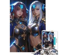 Jigsaw Puzzle 1000 Pieces Two Female Warriors Anime Girl Gaming Help The Brain Exercise Home Decoration Anti-Stress Toys Suitable for Ages 14 And Up (38x52cm)