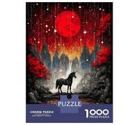 Jigsaw Puzzle 1000 Pieces Unicorn Under A Red Moon Puzzles for Adults Toy Wall Decor Hand Speed Race Deal As Gifts for The Whole Family 38x26cm/1000pcs