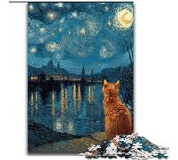 Jigsaw Puzzle 1000 Pieces Van Gogh Night Sky Cat Impossible Jigsaw Puzzles for Adults 26X38CM Ideal for Lover, Perfect Christmas, New Year, Valentine's Gift