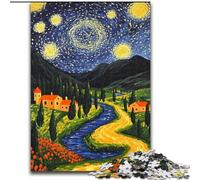 Jigsaw Puzzle 1000 Pieces Van Gogh Night Sky Made of Wood, High-Difficulty Brain Teaser for Teenagers size 50X75CM An for Christmas Or Birthdays
