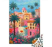 Jigsaw Puzzle 1000 Pieces Vibrant Mediterranean Town Puzzles 38x26cm/1000pcs Toy for Adults And Kids Stress Reliever Family Game DIY Cardboard