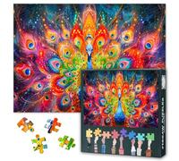 Jigsaw Puzzle 1000 Pieces Vibrant Psychedelic Peacock with Radiant Feathers Stunning Surreal Art Premium Paper Puzzle for Adults Teens Challenging Brain Teaser Creative Home Decor Gift 27.5 x 19.7 in
