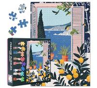 Jigsaw Puzzle 1000 Pieces Vintage Mediterranean Puzzle Window with Lemon Picture Home Wall Decor for Living Room Poster Illustration Puzzles Easy to Assemble Great for Family Activity(50.5x70.5cm)