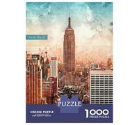 Jigsaw Puzzle 1000 Pieces Watercolor New York Adult Jigsaw Puzzle Brain Teaser Game Staycation Kill Time Deal As Gifts for The Whole Family 70x50cm/1000pcs