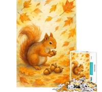 Jigsaw Puzzle 1000 Pieces Watercolor Squirrel with Acorns And Autumn Leaves Relaxing Games Addictive Toys to Cultivate Patience Great Gifts And Toys Suitable for Couples (Size 75x50cm)