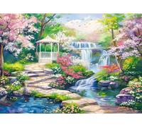 Jigsaw Puzzle 1000 Pieces-Waterfall flower Pavilion Puzzles for Adults Landscape Jigsaw Puzzles for Adults 1000 Natural Scene Puzzle for Teens Interactive Toy Brain Teaser
