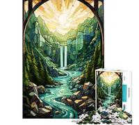 Jigsaw Puzzle 1000 Pieces Waterfall Sunset Painting Jigsaws for Adults Brain Teaser Game Staycation Kill Time for Birthday, Chrismas (Size 38x26cm)