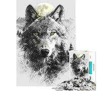 Jigsaw Puzzle 1000 Pieces Wolf Double Exposure Moon Jigsaws for Adults Relax Games Analysis And Logic Deal As Gifts for The Whole Family (Size 50x75cm)