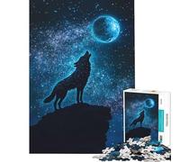 Jigsaw Puzzle 1000 Pieces Wolf Howling at The Moon Challenging To Complete But Fun And Humorous Toy Wall Decor for And 14 Years And over (38x26cm)