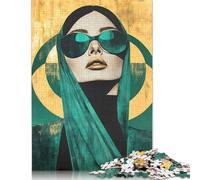 Jigsaw Puzzle 1000 Pieces Woman in Teal And Gold Emerald Geometric Square Puzzles for Adults And Wooden Puzzles Home Decoration Puzzle Toys 1000pcs (75x50cm)