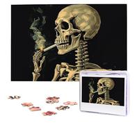 Jigsaw Puzzle 1000 Pieces Wooden Puzzle A Skeleton with Burning Cigarette Photo Puzzle Personalized Picture Puzzle for Adult Custom Puzzles Challenging Puzzles for Family Wedding Gift