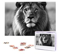 Jigsaw Puzzle 1000 Pieces Wooden Puzzle African Lion Black and White Photo Puzzle Personalized Picture Puzzle for Adult Custom Puzzles Challenging Puzzles for Family Wedding Gift