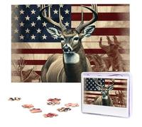 Jigsaw Puzzle 1000 Pieces Wooden Puzzle Americana Flag Deer Photo Puzzle Personalized Picture Puzzle for Adult Custom Puzzles Challenging Puzzles for Family Wedding Gift