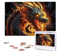 Jigsaw Puzzle 1000 Pieces Wooden Puzzle Fire Chinese Dragon Photo Puzzle Personalized Picture Puzzle for Adult Custom Puzzles Challenging Puzzles for Family Wedding Gift
