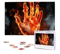 Jigsaw Puzzle 1000 Pieces Wooden Puzzle Fire Flame Hand Photo Puzzle Personalized Picture Puzzle for Adult Custom Puzzles Challenging Puzzles for Family Wedding Gift