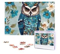 Jigsaw Puzzle 1000 Pieces Wooden Puzzle Owl Spring Flowers Turquoise Photo Puzzle Personalized Picture Puzzle for Adult Custom Puzzles Challenging Puzzles for Family Wedding Gift