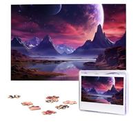 Jigsaw Puzzle 1000 Pieces Wooden Puzzle Purple Sky Planet Photo Puzzle Personalized Picture Puzzle for Adult Custom Puzzles Challenging Puzzles for Family Wedding Gift