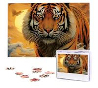 Jigsaw Puzzle 1000 Pieces Wooden Puzzle Rising Sun Tiger Photo Puzzle Personalized Picture Puzzle for Adult Custom Puzzles Challenging Puzzles for Family Wedding Gift