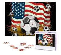 Jigsaw Puzzle 1000 Pieces Wooden Puzzle Soccer USA American Flag Photo Puzzle Personalized Picture Puzzle for Adult Custom Puzzles Challenging Puzzles for Family Wedding Gift