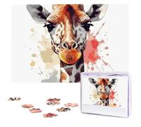 Jigsaw Puzzle 1000 Pieces Wooden Puzzle Stylish Animal Watercolor Giraffe Photo Puzzle Personalized Picture Puzzle for Adult Custom Puzzles Challenging Puzzles for Family Wedding Gift