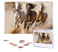 Jigsaw Puzzle 1000 Pieces Wooden Puzzle Three Running Horses Photo Puzzle Personalized Picture Puzzle for Adult Custom Puzzles Challenging Puzzles for Family Wedding Gift