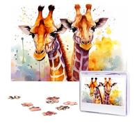 Jigsaw Puzzle 1000 Pieces Wooden Puzzle Watercolor Giraffes Photo Puzzle Personalized Picture Puzzle for Adult Custom Puzzles Challenging Puzzles for Family Wedding Gift