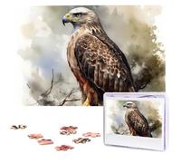 Jigsaw Puzzle 1000 Pieces Wooden Puzzle Watercolor of Hawk Sitting in The Tree Photo Puzzle Personalized Picture Puzzle for Adult Custom Puzzles Challenging Puzzles for Family Wedding Gift