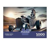Jigsaw Puzzle 1000 Pieces Zebra Hot Rod Car Racing Adult Jigsaw Puzzle Brain Teaser Game Staycation Kill Time Deal As Gifts for The Whole Family 38x26cm/1000pcs
