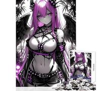 Jigsaw Puzzle 1000 Pink-Haired Angel with Wings Gaming Toy Wall Decor Gift For Birthdays Brain Teaser Game with Fully Interlocking Randomly Shaped Pieces Size 38x26cm